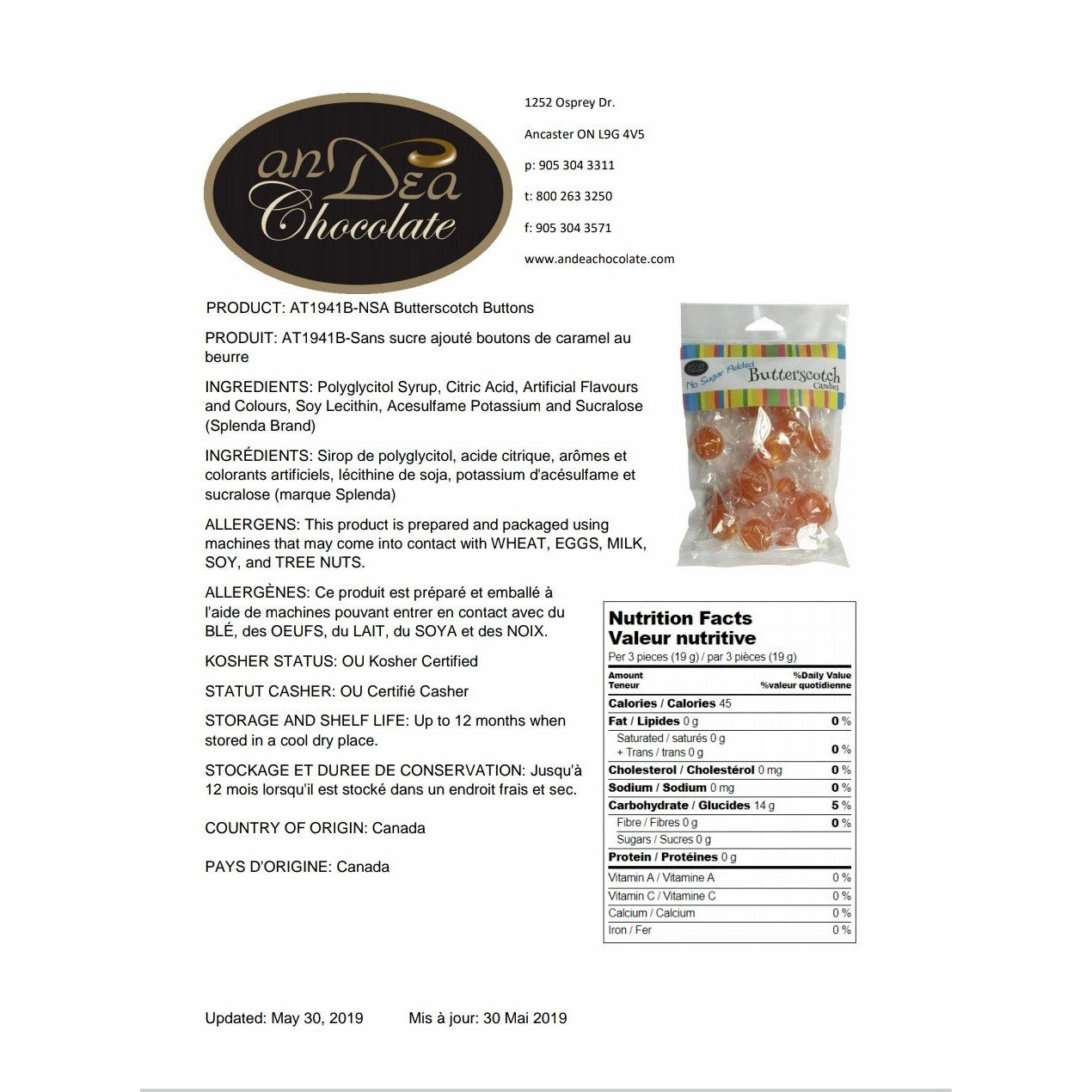 Scrumptious sugar free butterscotch hard candies. Superior quality and domestically produced, this candy provides an exquisite flavour to delight and excite the most demanding palate