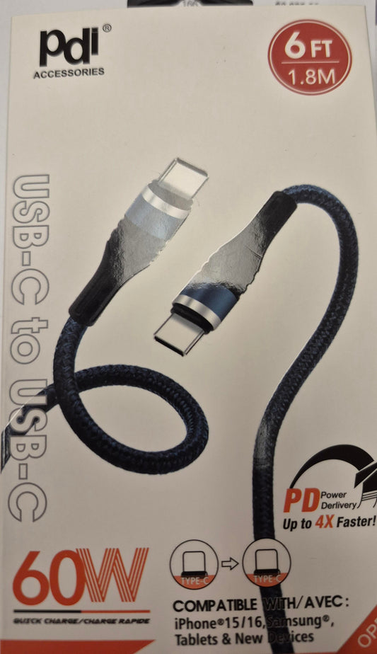 60W 6FT Type C to Type C fast charging cable