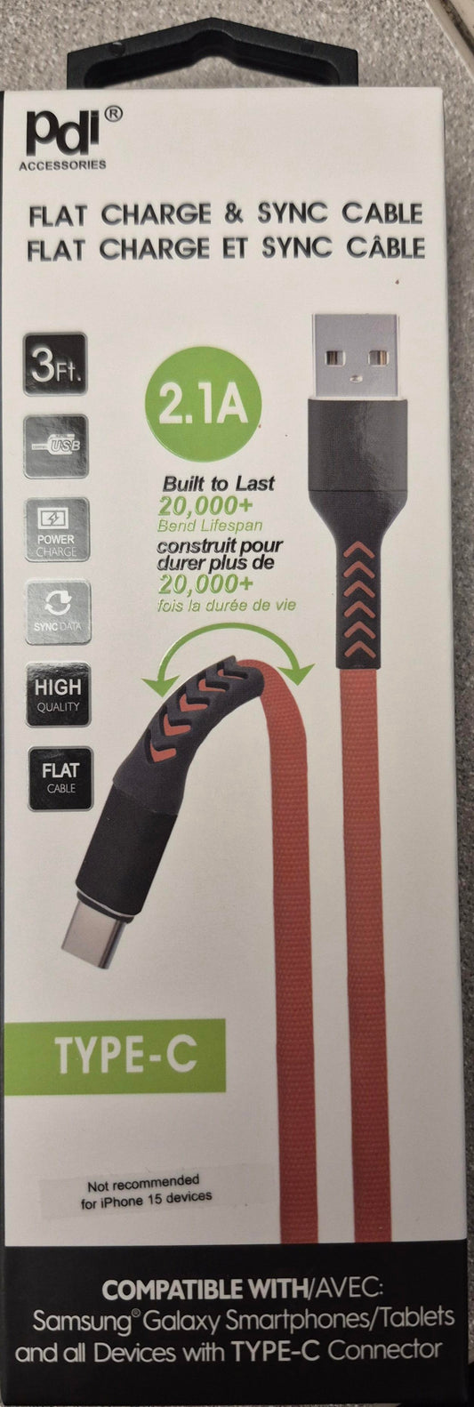 3Ft - Bendable USB Type C Charge & Sync Cable
