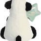 Happy Cow. 11 inches in size. High quality materials make for a soft and fluffy touch. Quality materials for a soft cuddling experience "Congrats" Embroidered in teal detailing. Bean-filled to sit in an upright position.