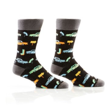 Conversation-Starters. That’s what you’ll find with our top-selling premium sock brand. The selection of bold and colorful men's socks are crafted in a blend of ultra-soft compact cotton with a touch of elastane for all day comfort and wear. Each pair features reinforced heels and toes, and are anti-microbial. Makes a great gift!!! Choose from 12 designs Fits size 7-12