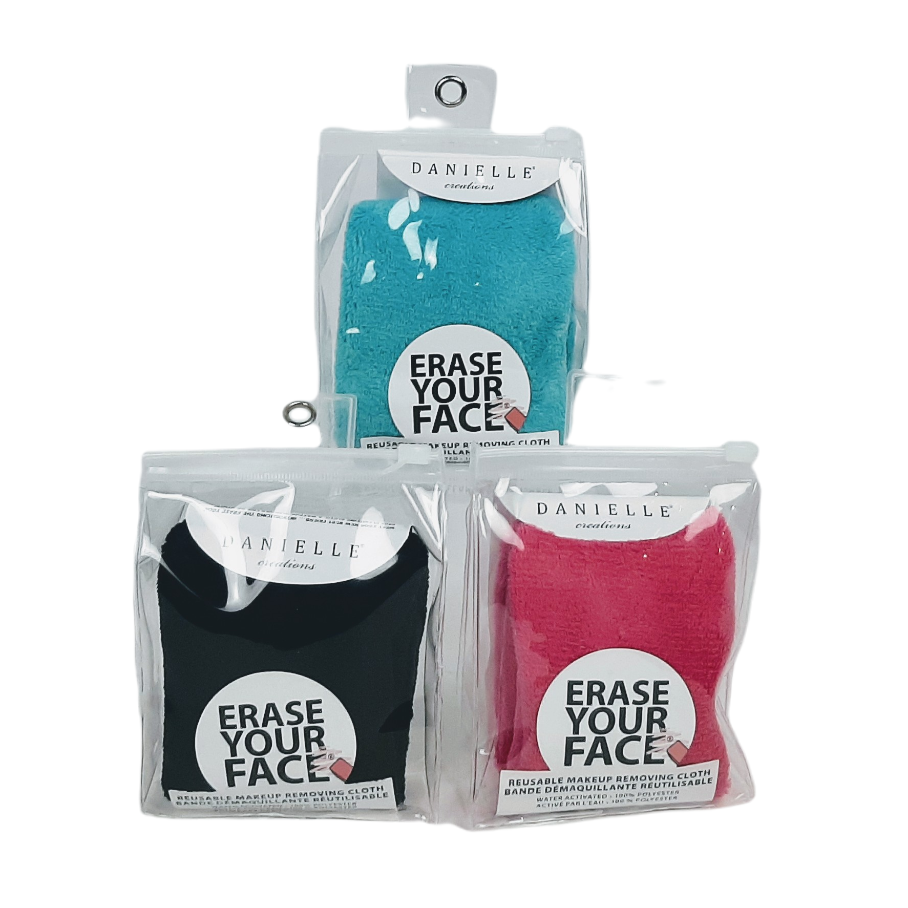 The Erase Your Face cleansing cloth: a make-up remover like no other! This cloth has the ability to remove all types of cosmetics, including waterproof mascara without the use of harmful chemicals or synthetic make-up removers. Just add water!  Available in Pink, Blue or Black