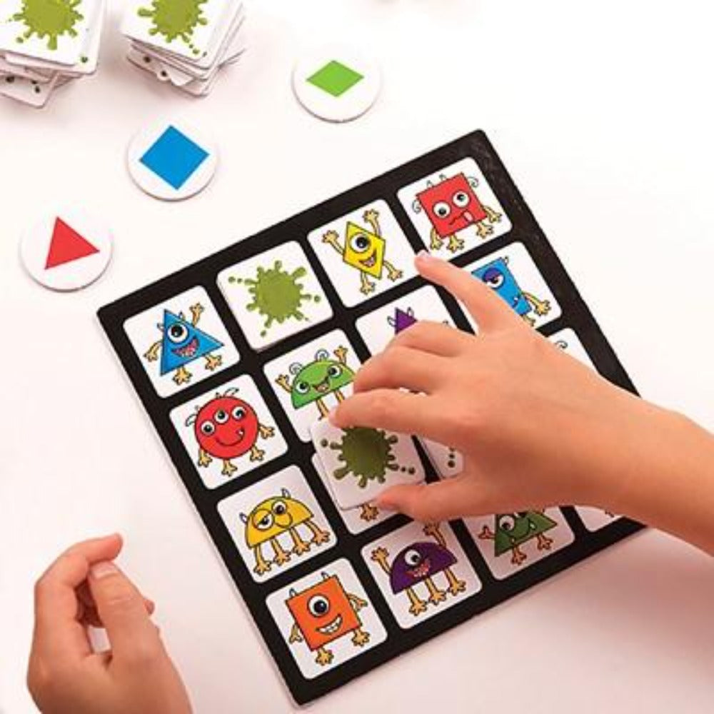 Monster Bingo is perfect for teaching basic shape and colour skills as children are encouraged to identify and read aloud both the shape and colour before looking for the corresponding monster on their board. Features a range of shapes from simple shapes like squares and circles to semi-circles and diamonds. Children will also love looking at the cheeky monsters and the silly faces they are pulling!