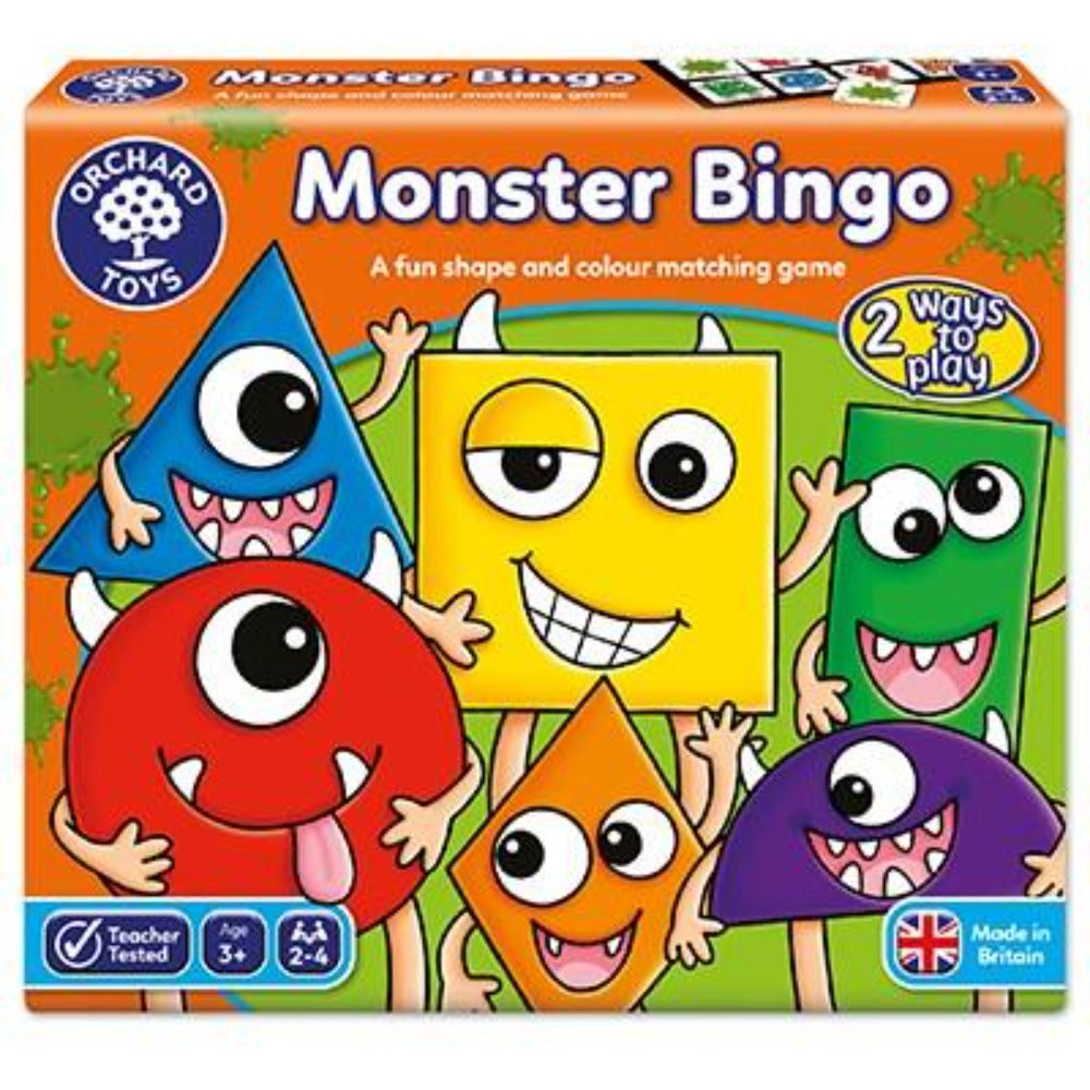 Monster Bingo is perfect for teaching basic shape and colour skills as children are encouraged to identify and read aloud both the shape and colour before looking for the corresponding monster on their board. Features a range of shapes from simple shapes like squares and circles to semi-circles and diamonds. Children will also love looking at the cheeky monsters and the silly faces they are pulling!