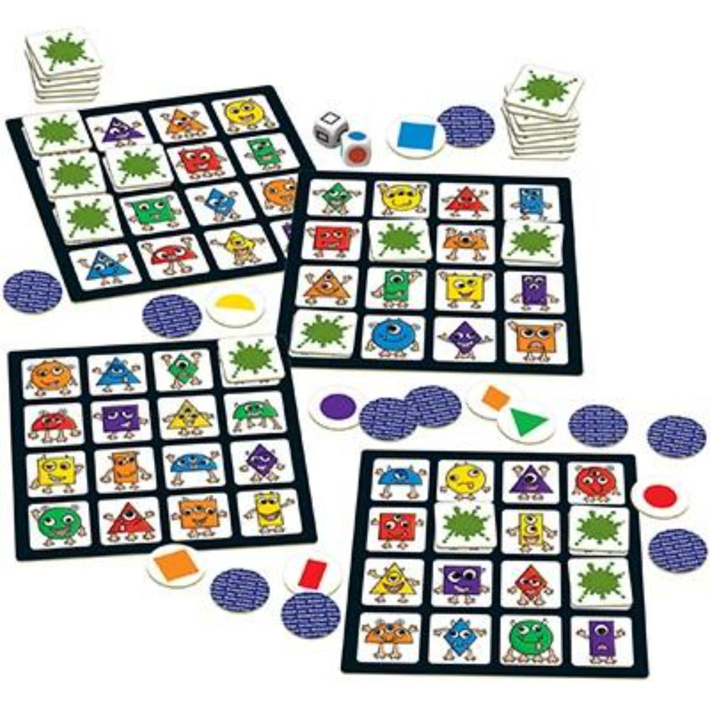Monster Bingo is perfect for teaching basic shape and colour skills as children are encouraged to identify and read aloud both the shape and colour before looking for the corresponding monster on their board. Features a range of shapes from simple shapes like squares and circles to semi-circles and diamonds. Children will also love looking at the cheeky monsters and the silly faces they are pulling!